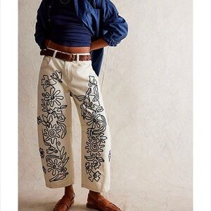 We The Free White Jeans with Black Floral Design